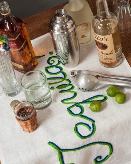 We have to brag! We think are hand-embroidered towels are smashing.They are made with linen&hellip; a fabric of beauty and known for its sturdiness and absorbency. We have embellished them with a flourish of words&hellip; such as: margarita, tequila,
