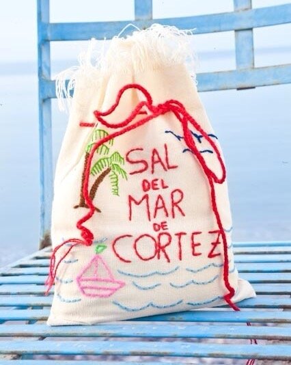 This is one of my favorite photographs of our Sal del Mar gourmet sea salt bags. It is our original design that we started with over 15 years ago.Many more bags have been hand-embroidered since then by the women in Sabanito, Sonora Mexico and who rec