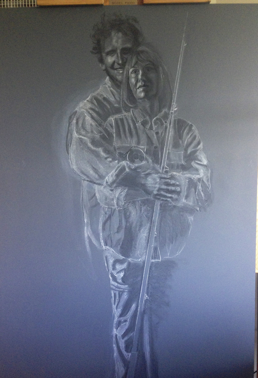  Chalk drawing using the Old Masters technique called verdaccio followed by the classical Italian style of painting a gray-green underpainting. 