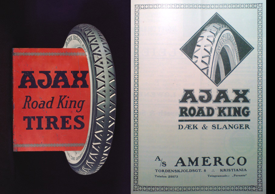 Reklame for Ajax Road King, den til høyre fra Norsk Motorblad 1921