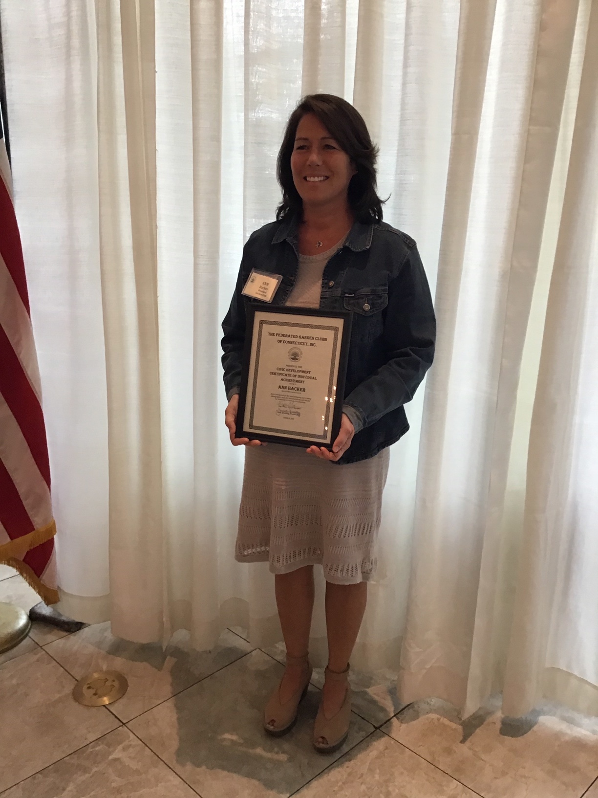 Ann Hacker received an Individual Certificate of Achievement, Civic Creativity Award for designing and producing photographed note cards and for planting multitudes of daffodil bulbs.