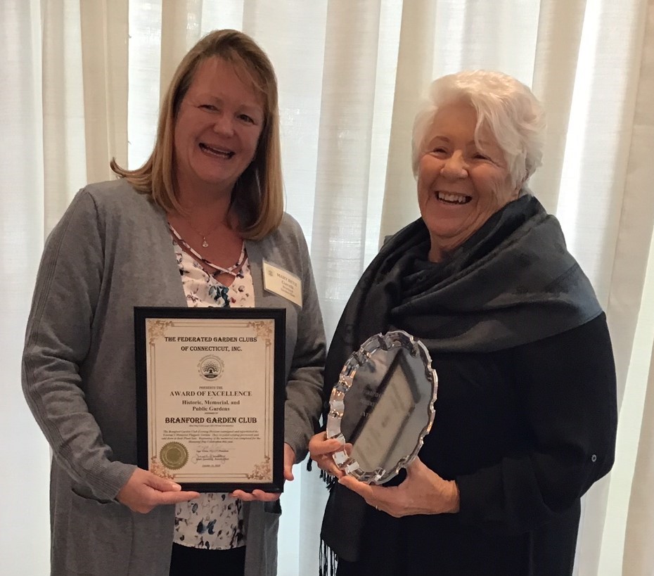 The Historic, Memorial, and Public Gardens Committee awarded the BGC Evening Division a silver tray.  Marybeth Ciarlelli and Linda Holmes accepted it.