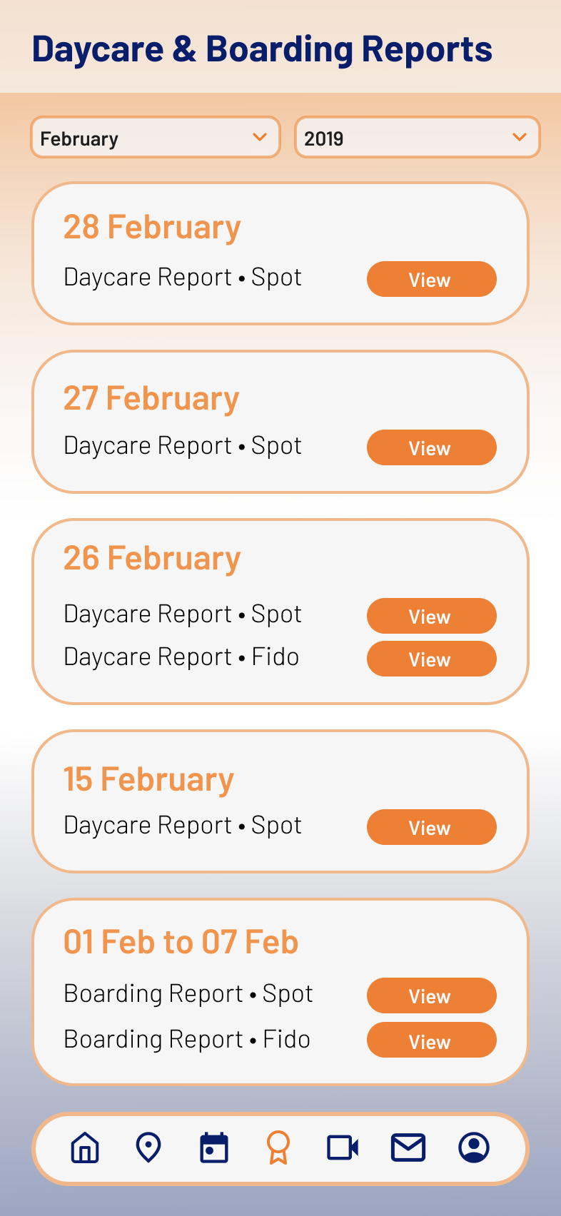 Daycare & Boarding reports are one of the most important pages for pet parents; Gingr's interface had PDF downloads which could get lost in mobile file structures. This was designed to open a separate page.