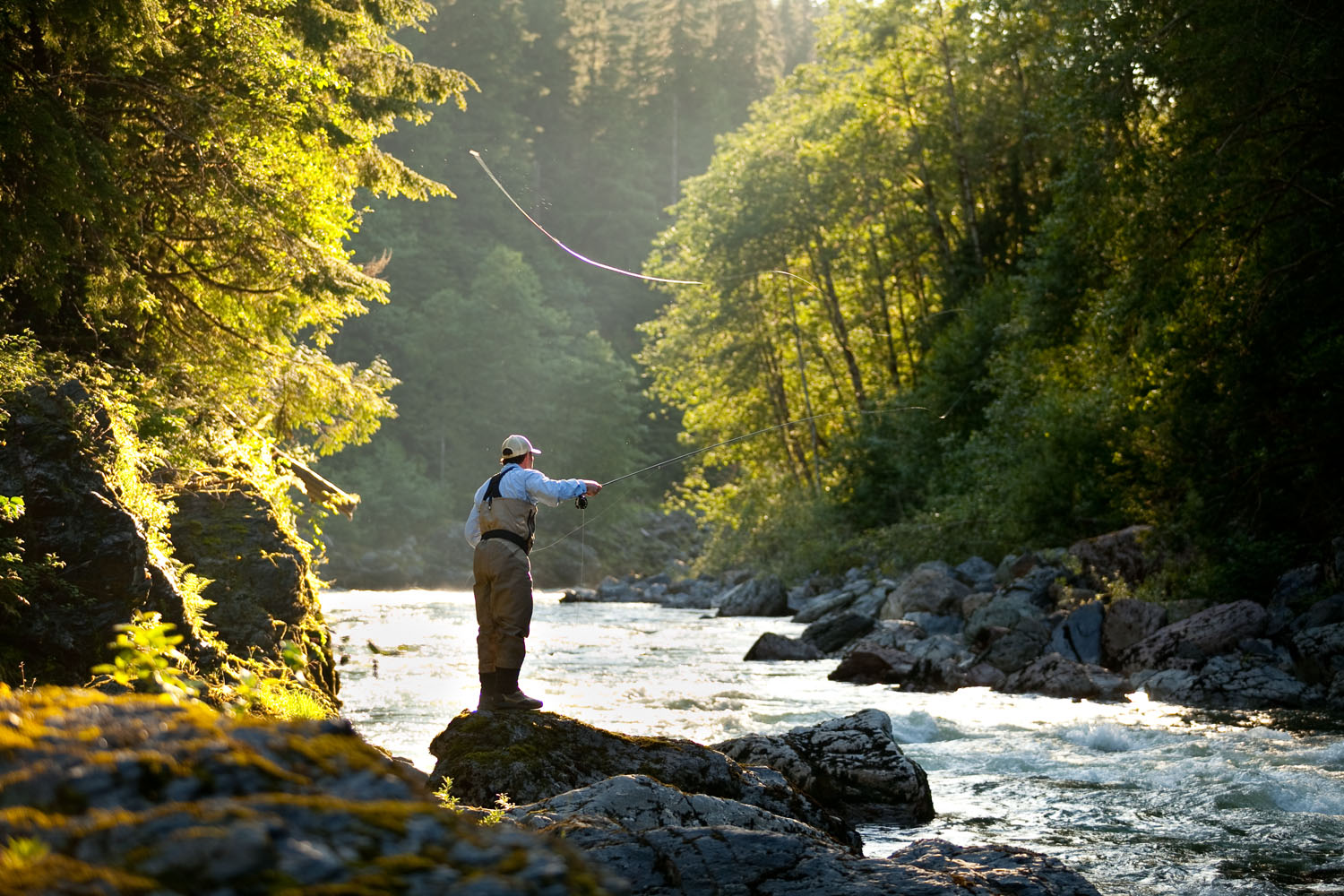  Lifestyle: Tim Casne fly fishing on the Stillaguamish River, Central Cascades, Washington 