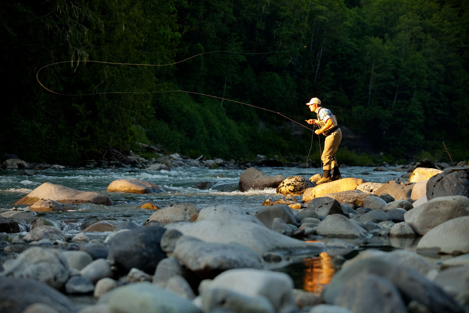  Lifestyle: Tim Casne fly fishing on the Stillaguamish River, Central Cascades, Washington 