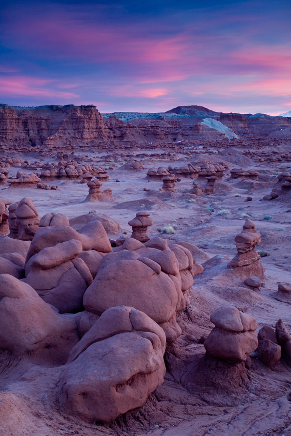 Sandstone hoodoos at sunset, Goblin Valley State Park, Utah