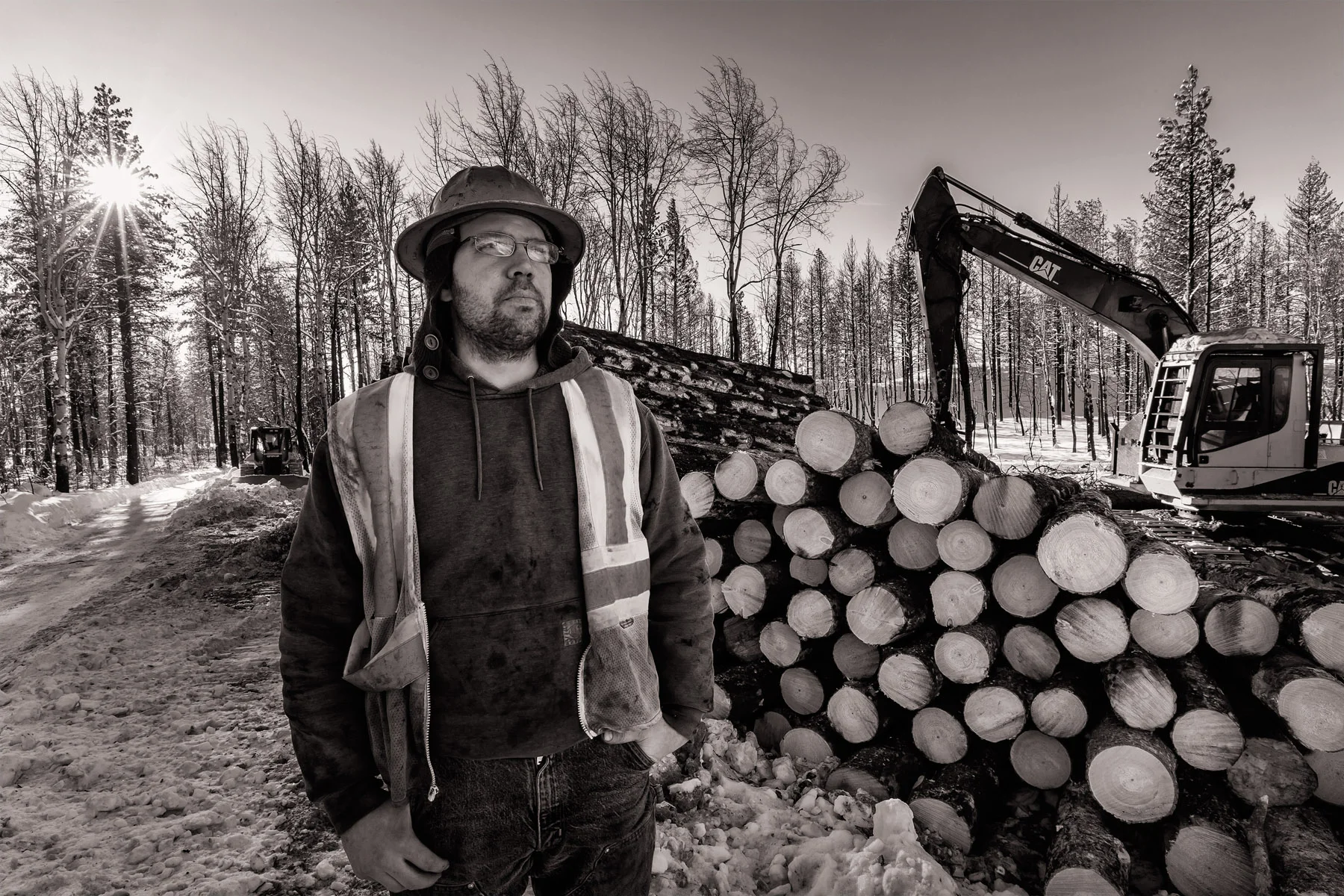 Conservation: A portrait of a logger during a salvage logging operation after a wildfire near Loup Loup Pass, Washington
