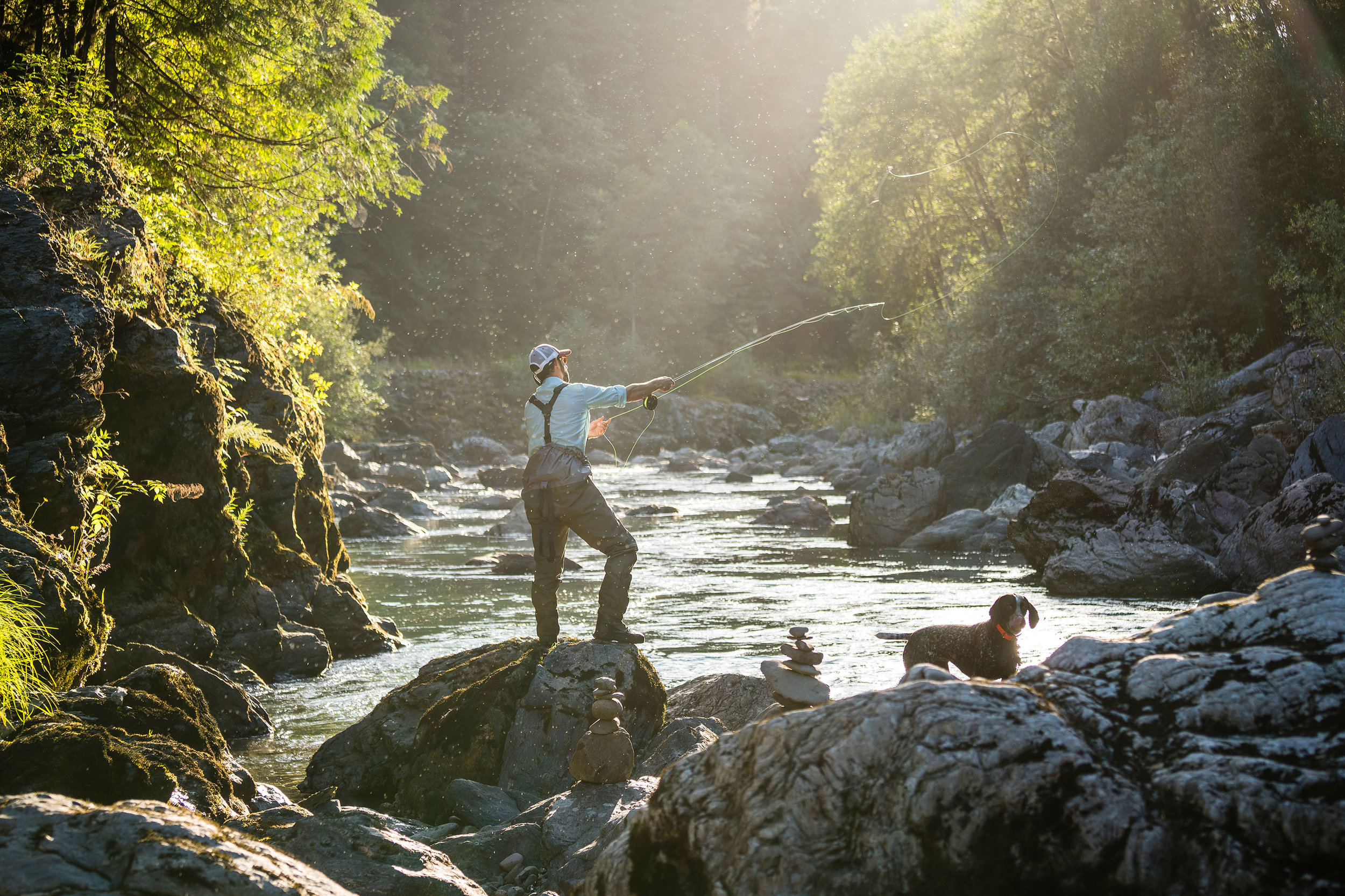  Lifestyle: Todd Penke fly fishing on the South Fork of the Stillaguamish River, Central Cascades, Washington 