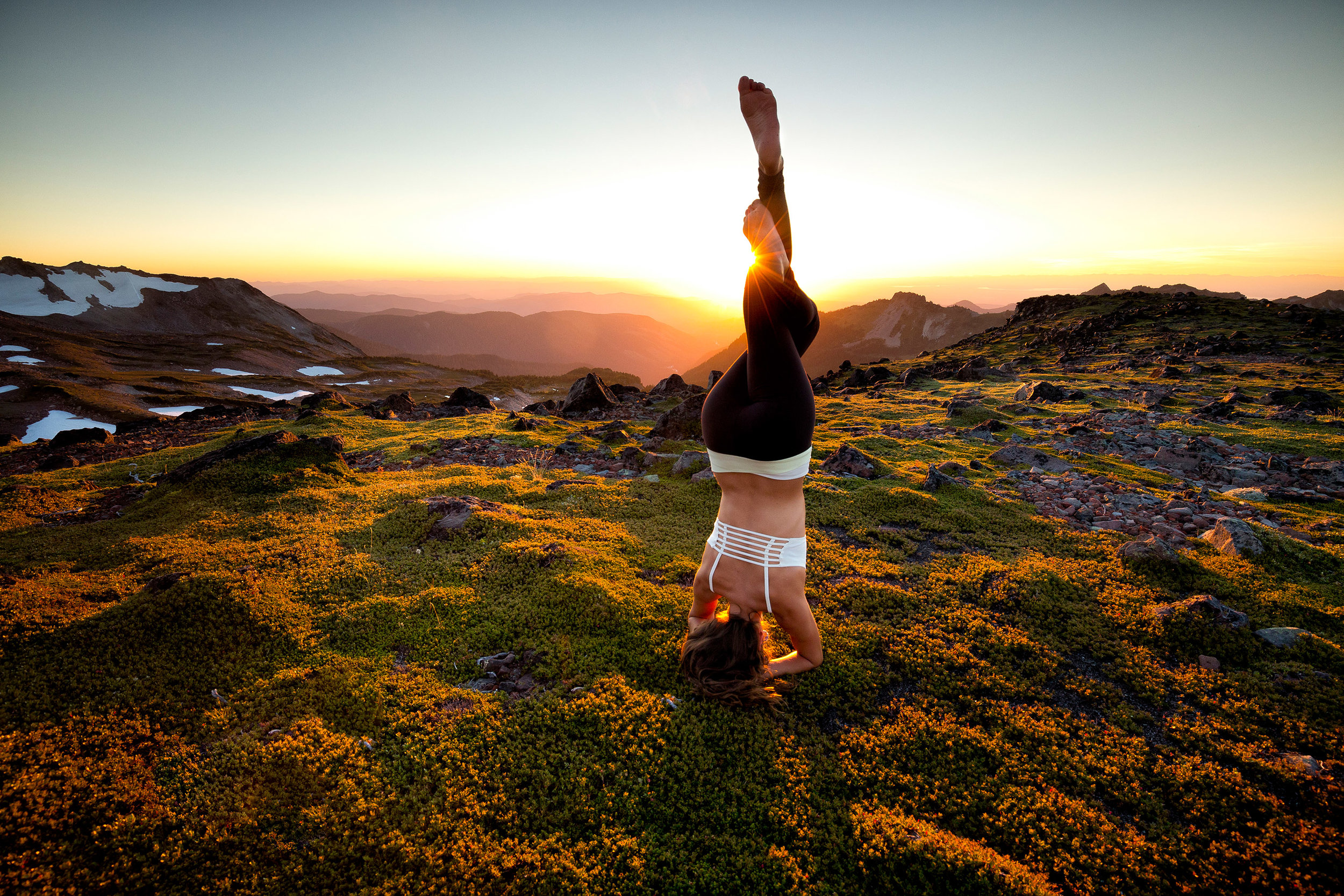  Lifestyle: Mary Little practicing yoga in the wilderness of Mt. Rainier National Park, Washington 