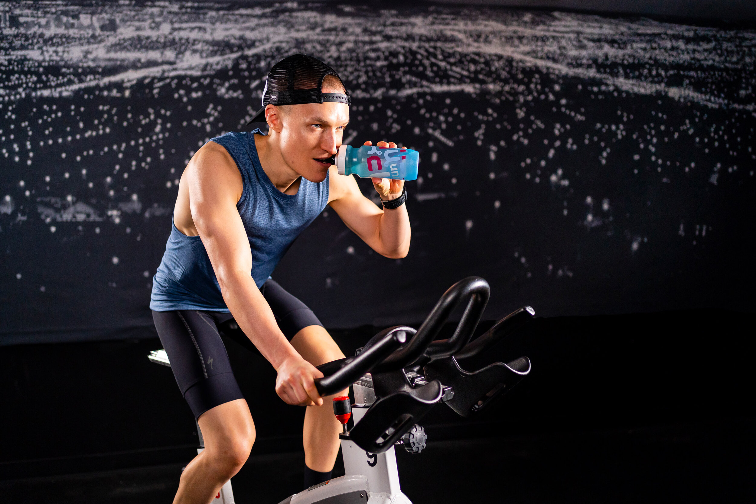  Fitness: Matt Wilpers on a spin bike training session in a gym in New York City 