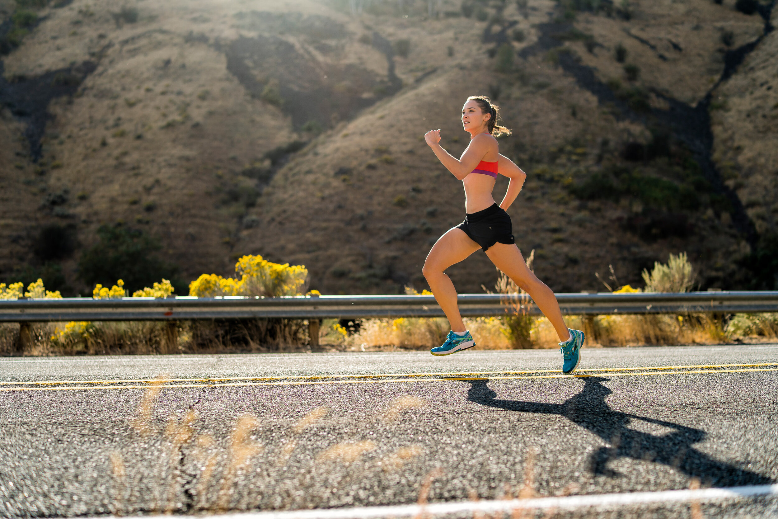 Fitness: Rosslyn Luke road running in Yakima Canyon in late summer, Ellensburg, Washington 