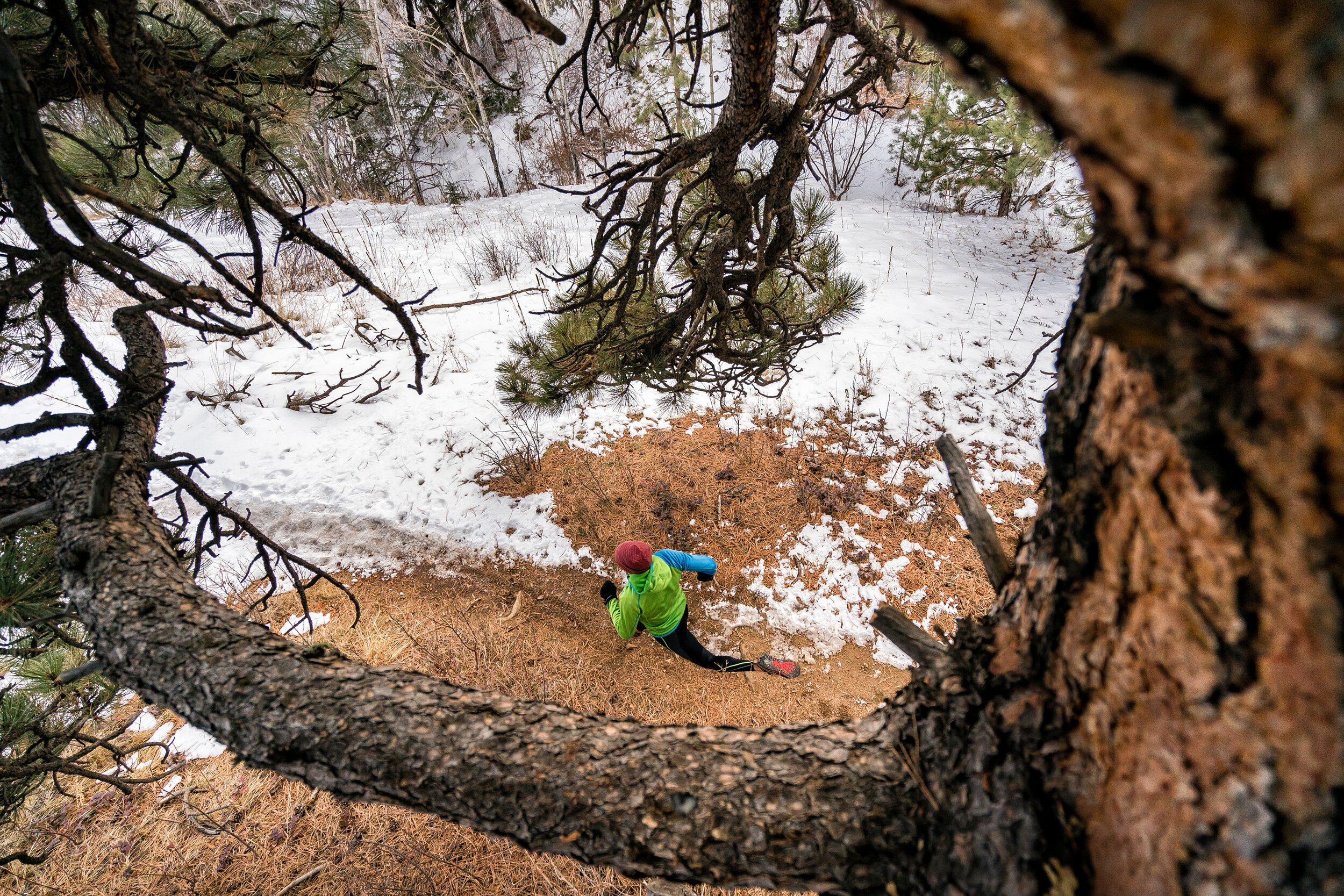 Adventure: Louis Aravelo trail running in the snow on the Apex trail near Golden, Colorado 
