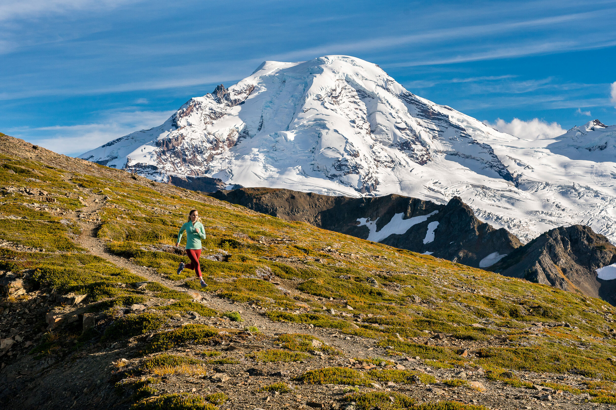  Adventure: Bronwyn Crossman trail running in the alpine beneath Mt. Baker, Washington 
