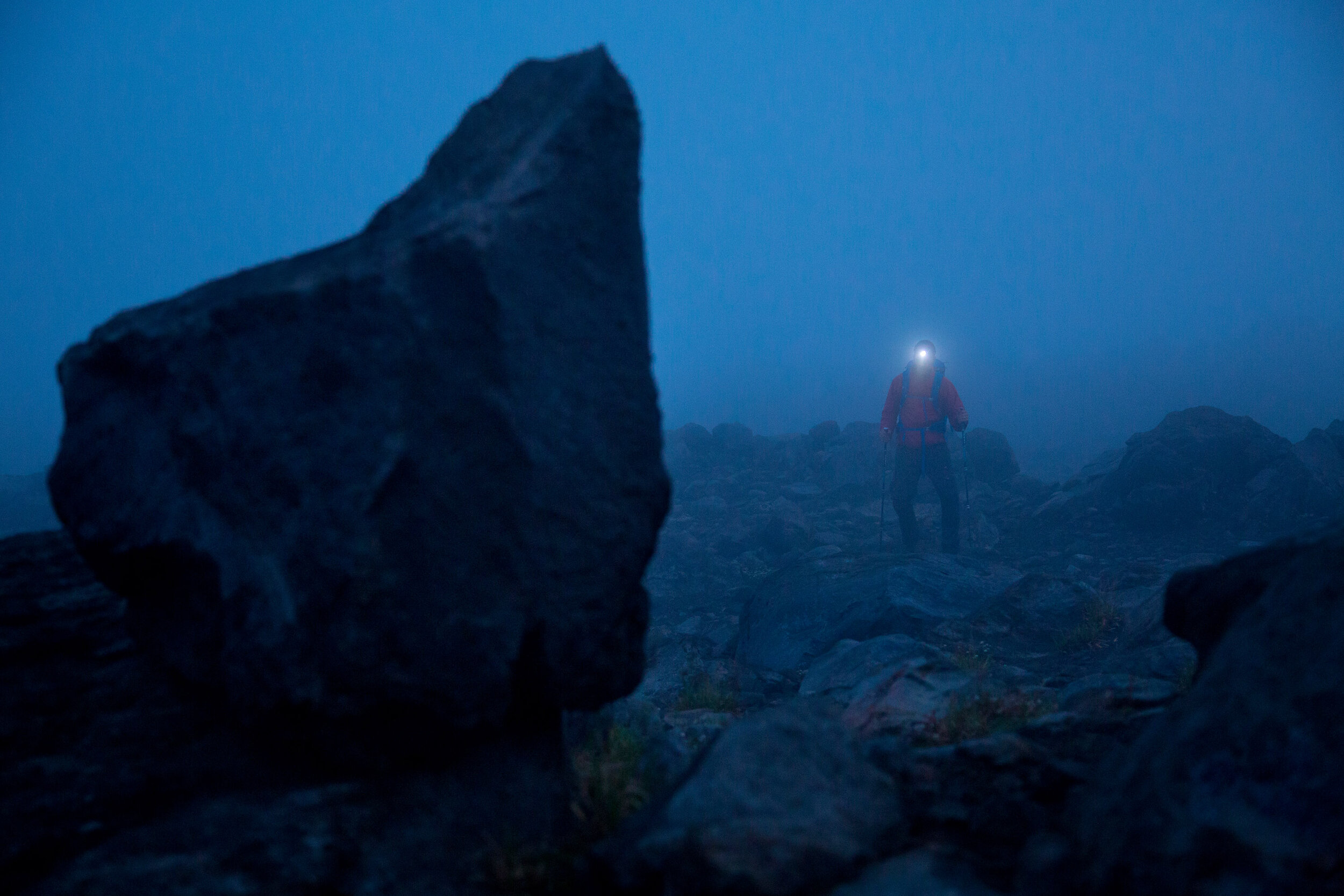  Adventure: Keith Bubach hiking through a thick fog, Mt. Baker Wilderness, Washington 