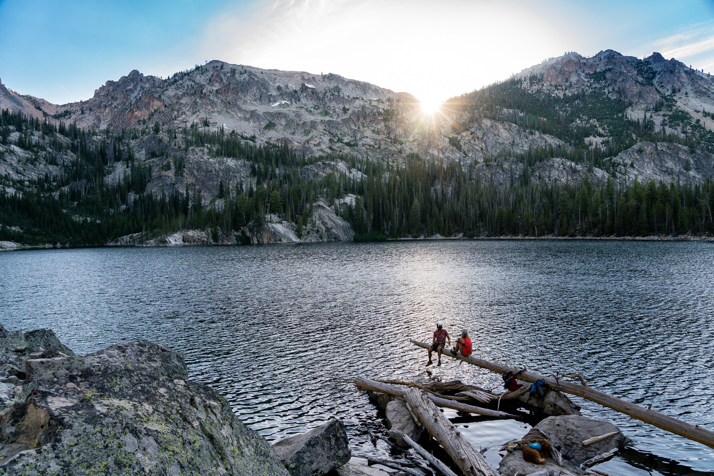  Adventure: Cate Harper and Max Stein taking a break while hiking in the Sawtooth Mountains, Idaho 