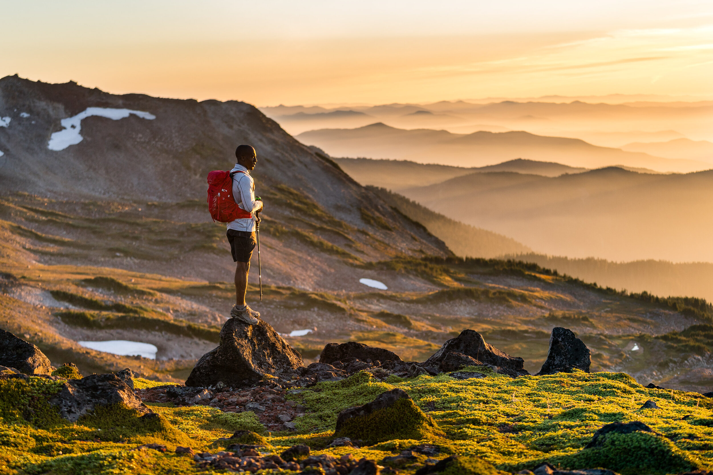  Adventure: Roger Johnson pauses during a hike to take in the sunset at Mount Rainier National Park 