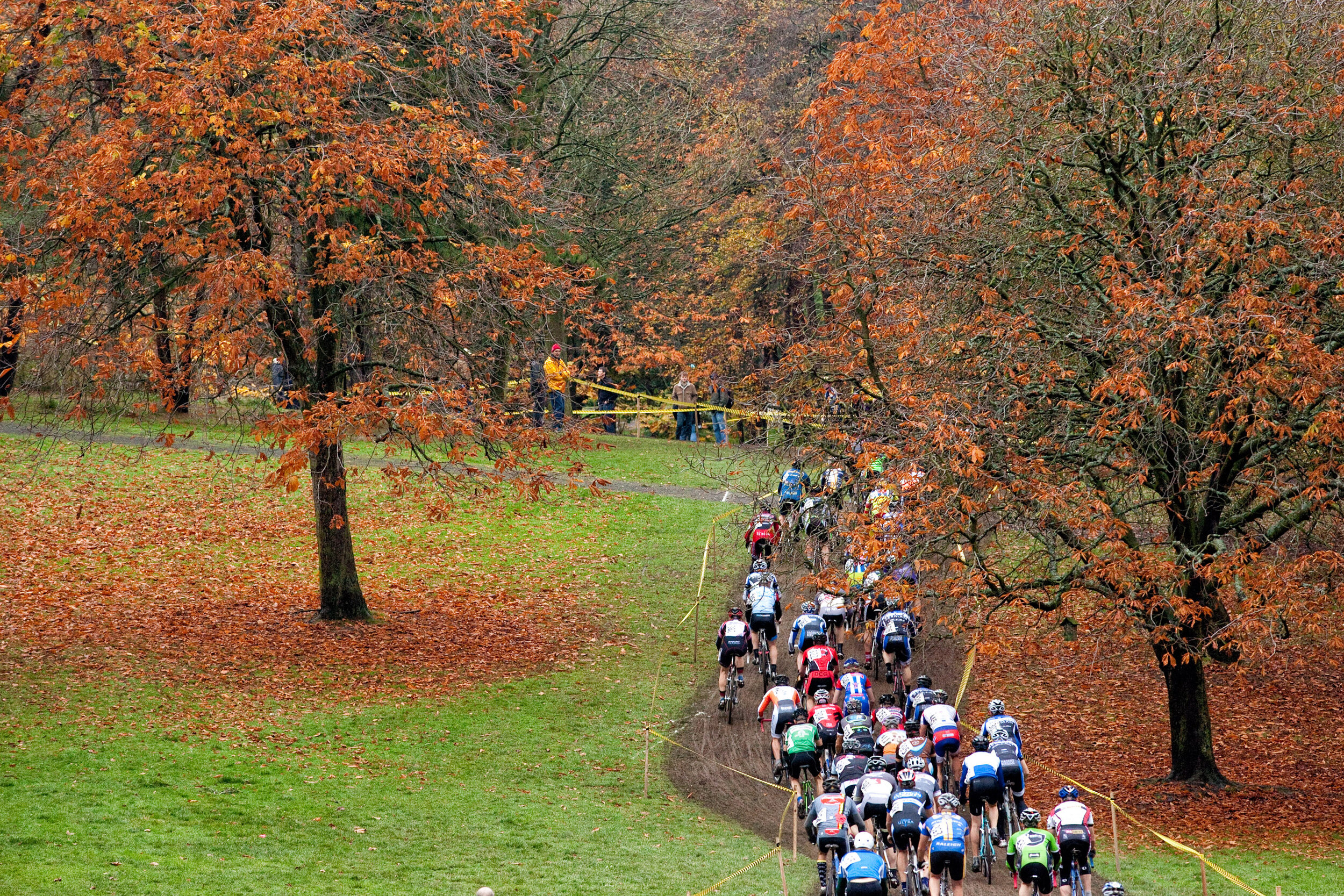 Competition: Cyclocross racers during a race, Washington 