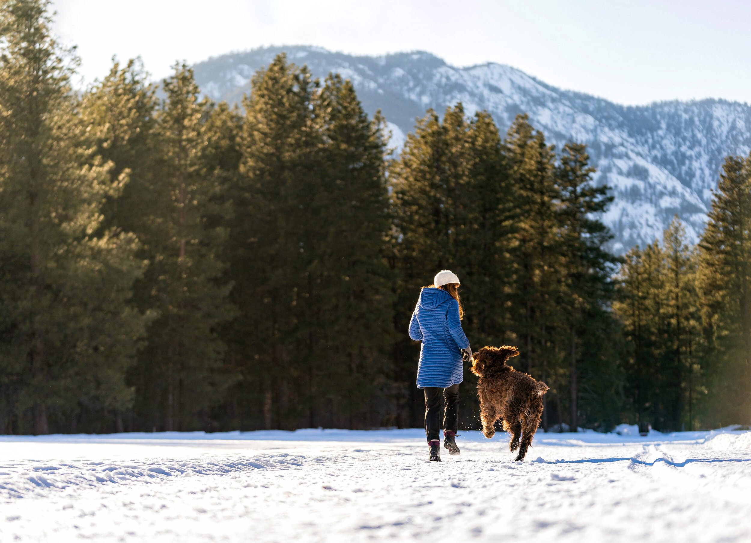  Lifestyle: Keri Moore walking her dog in the Methow Valley in the winter 