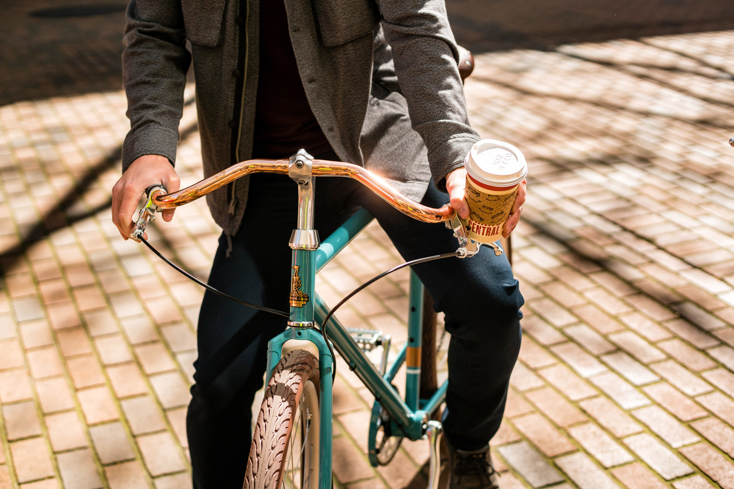  Lifestyle: Tyler Metcalfe takes a break while biking in Pioneer Square, downtown Seattle, Washington 