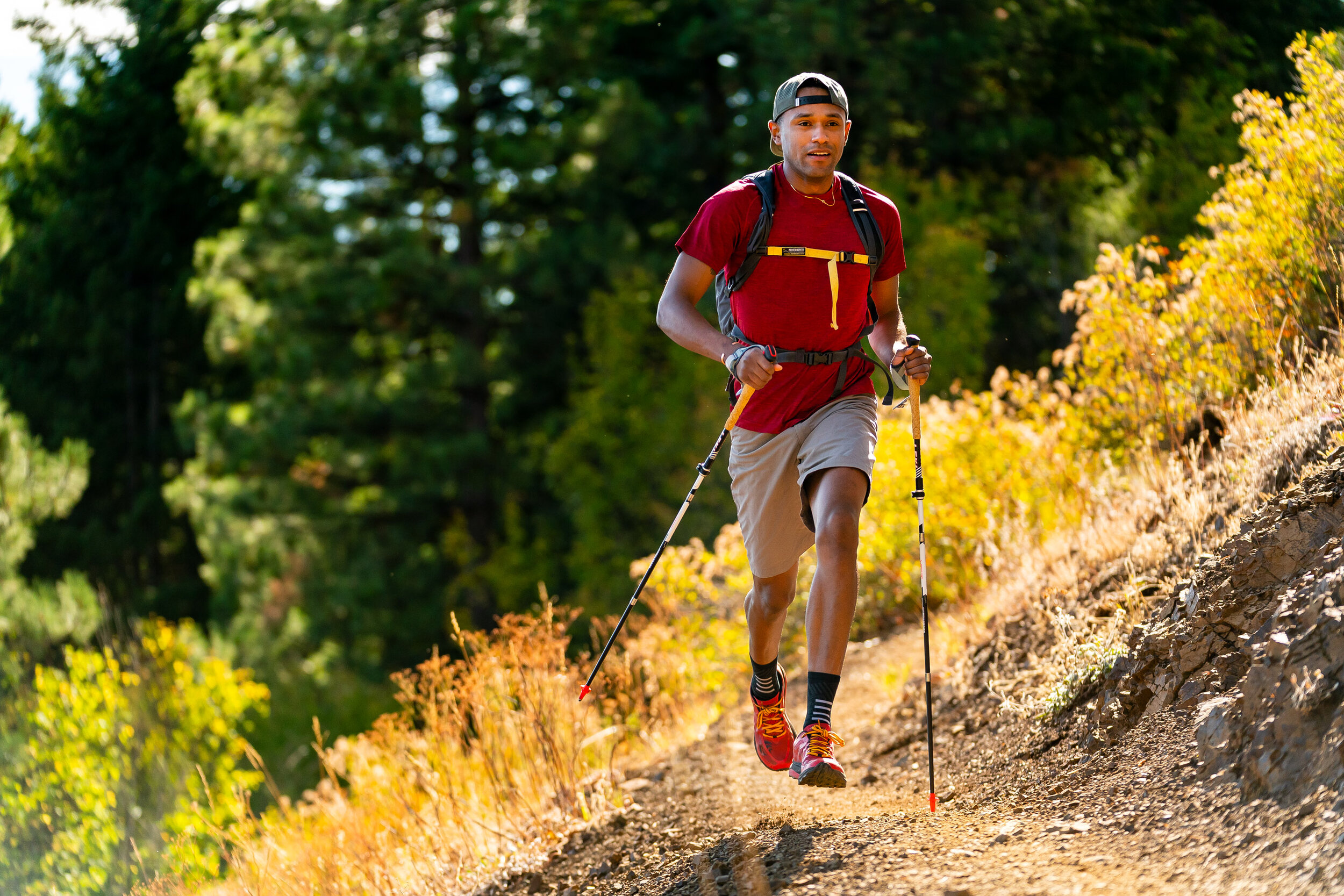  Lifestyle: Tim Cummings and Ariel Gliboff trail running on the Iron Bear trail in early Autumn, Central Cascades, Washington 