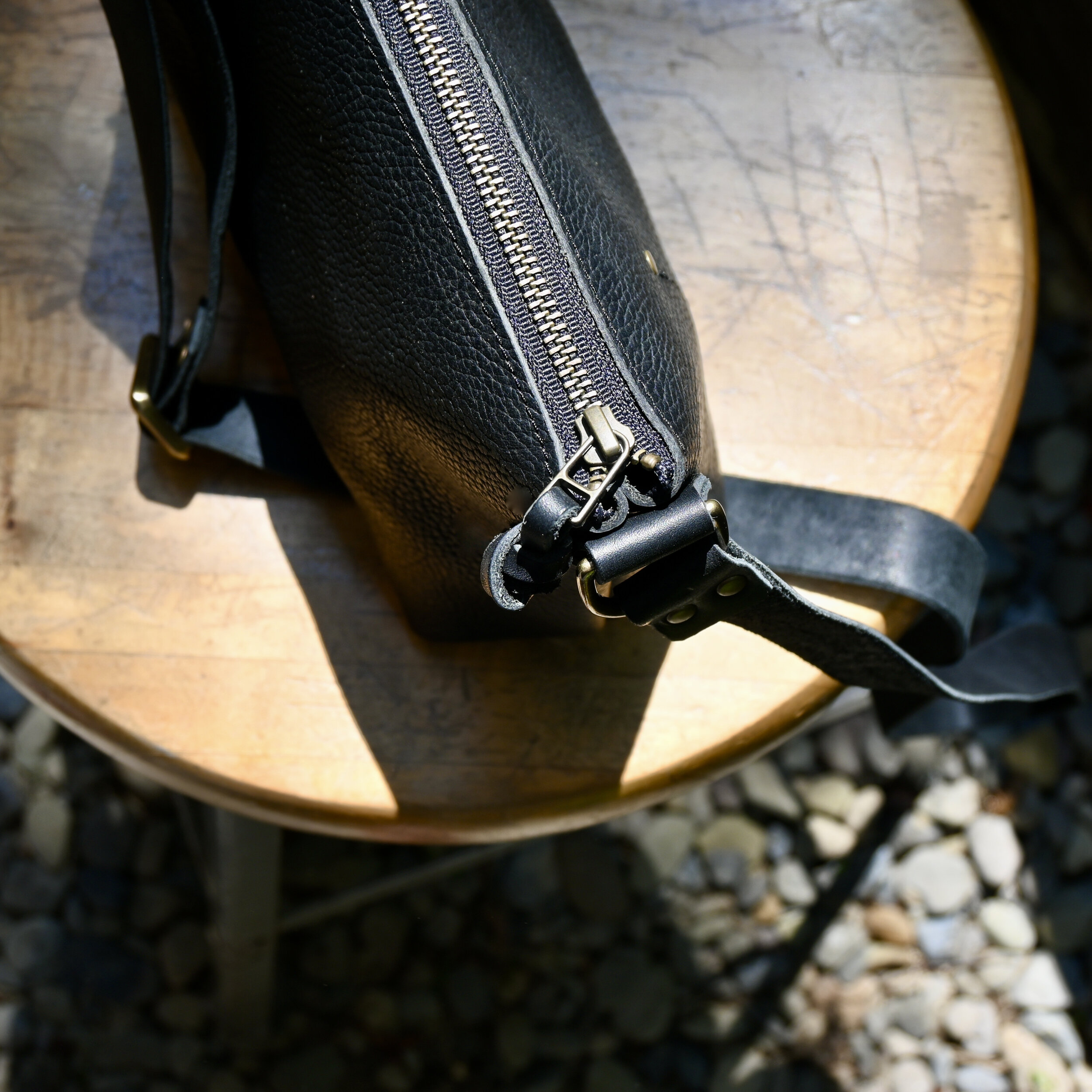 Black Leather Crossbody Day Bag with Zipper — Stitch & Rivet