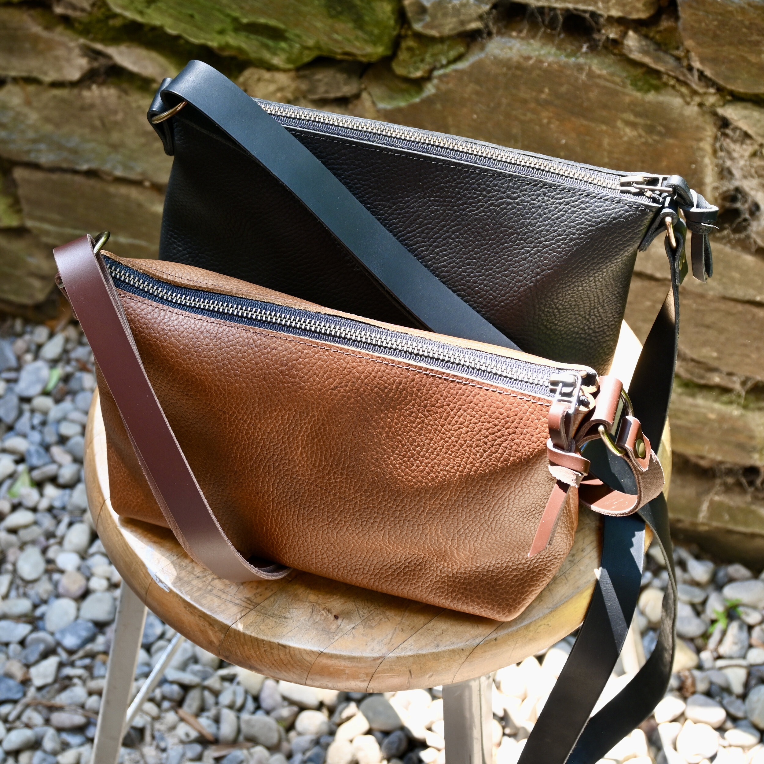 Black Brown Leather Crossbody Messenger Designer Handbag - Schandra