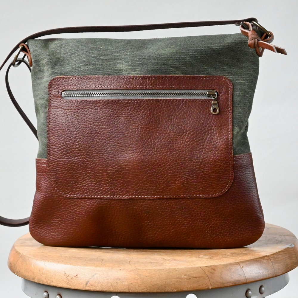 Stitch & Rivet waxed canvas and leather crossbody day bag in slate
