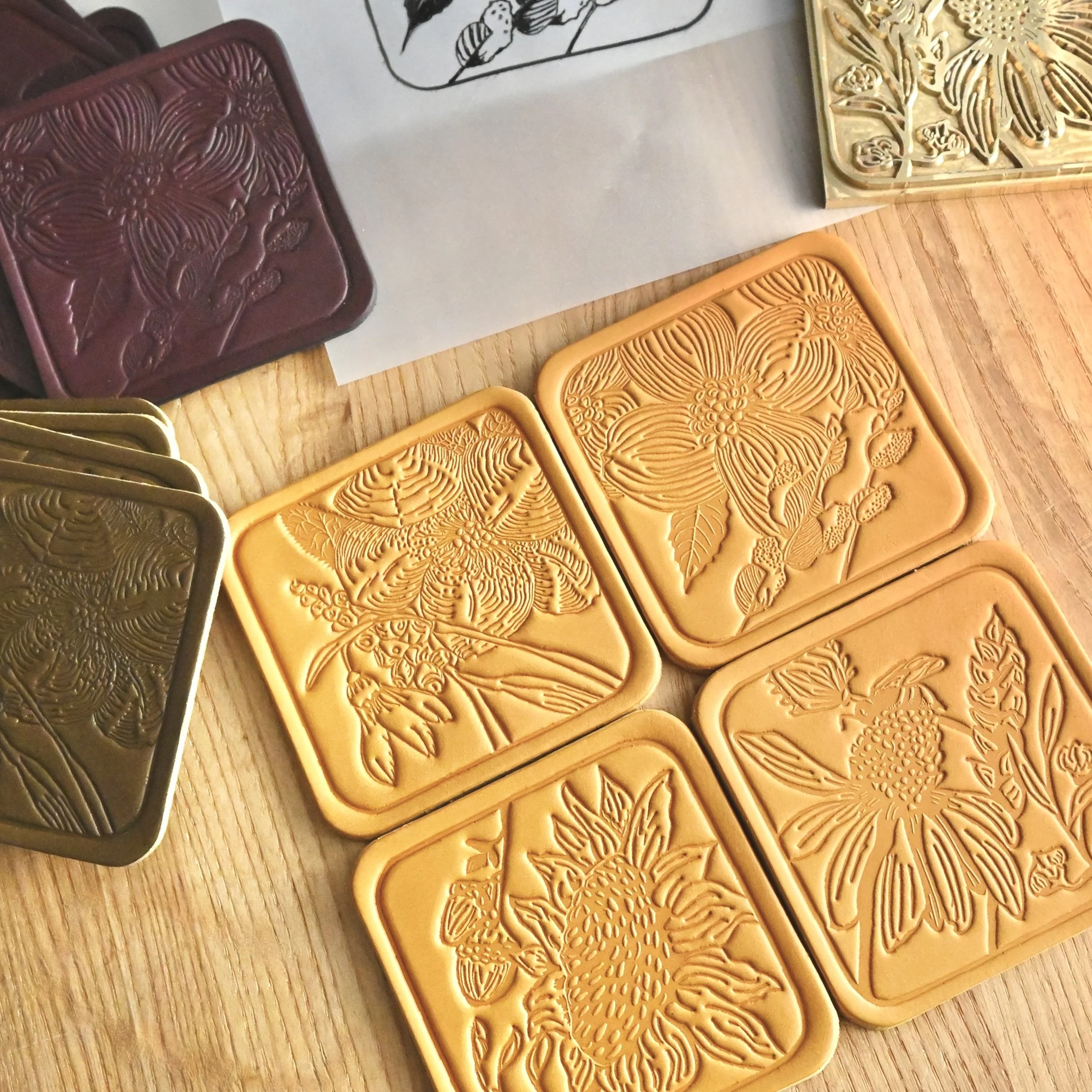 Botanical Leather Coasters