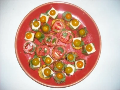 Eggplant, tomato, basil … a little bit of cheese :) 