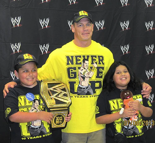 Wish Granted! Eddie meeting professional wrestler, John Cena in Baltimore, MD for Monday Night Raw .
