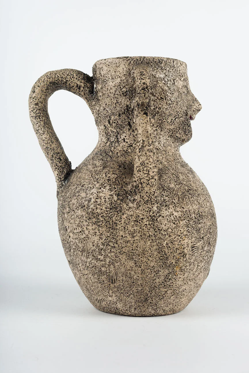 Vintage French Brutalist Modernist Pitcher by Francis Triay with Red Inside France 1970s