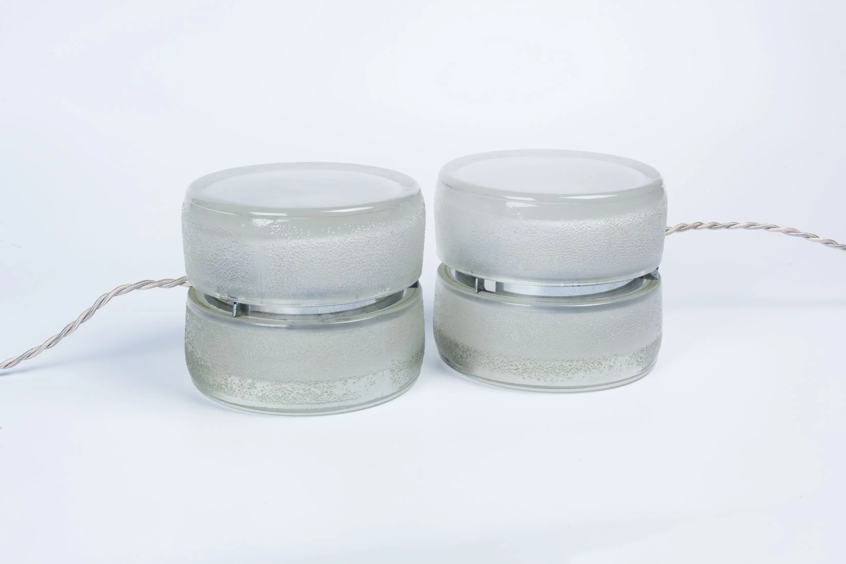 Pair of Italian Lamps YoYo by Eugenio Gentili Tedeschi for Fontana Arte in Pressed Glass Italy 1970s