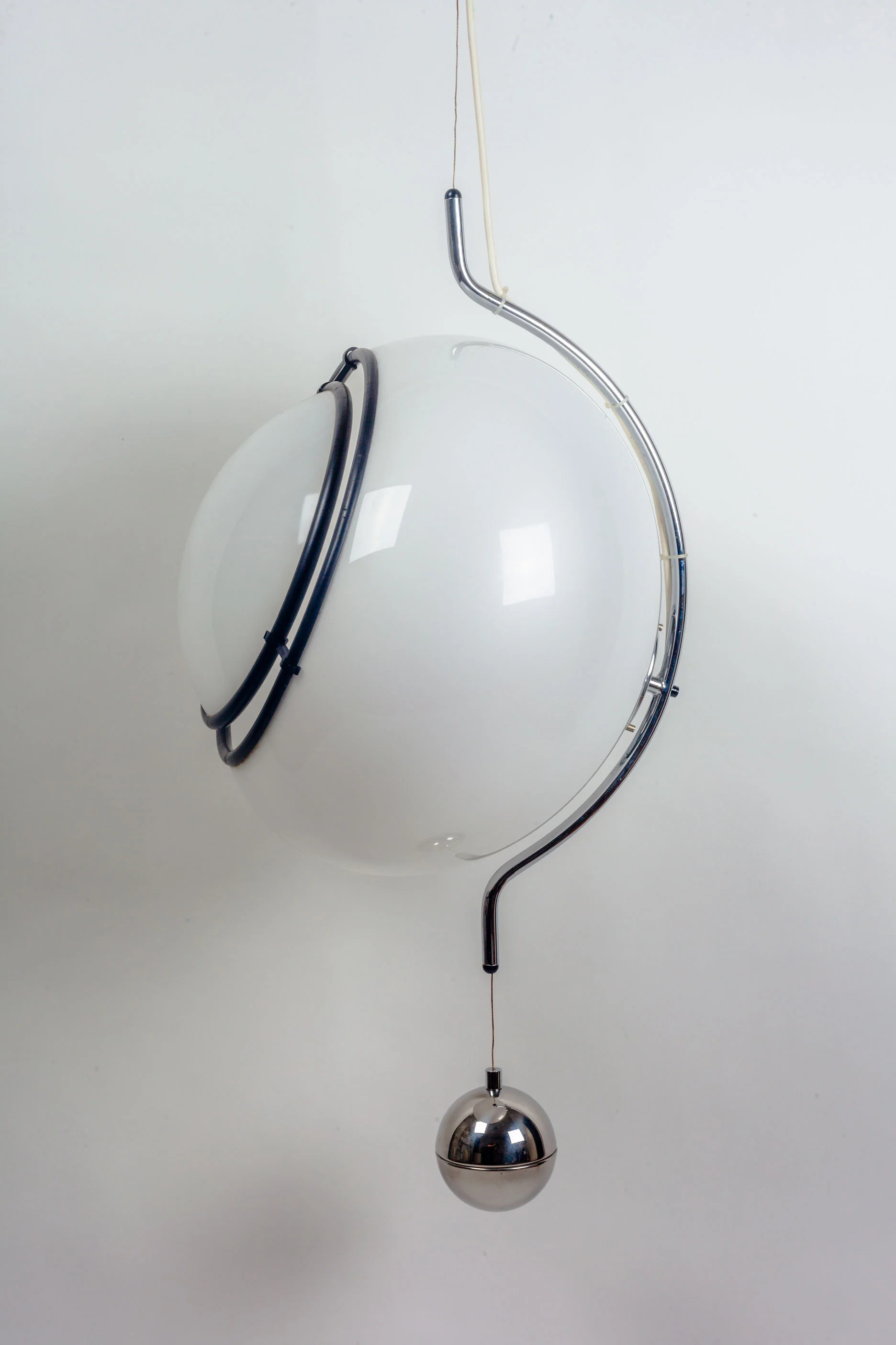 Italian Pendant by Gae Aulenti for Guzzini in White with Chrome Weight, Italy 1970s
