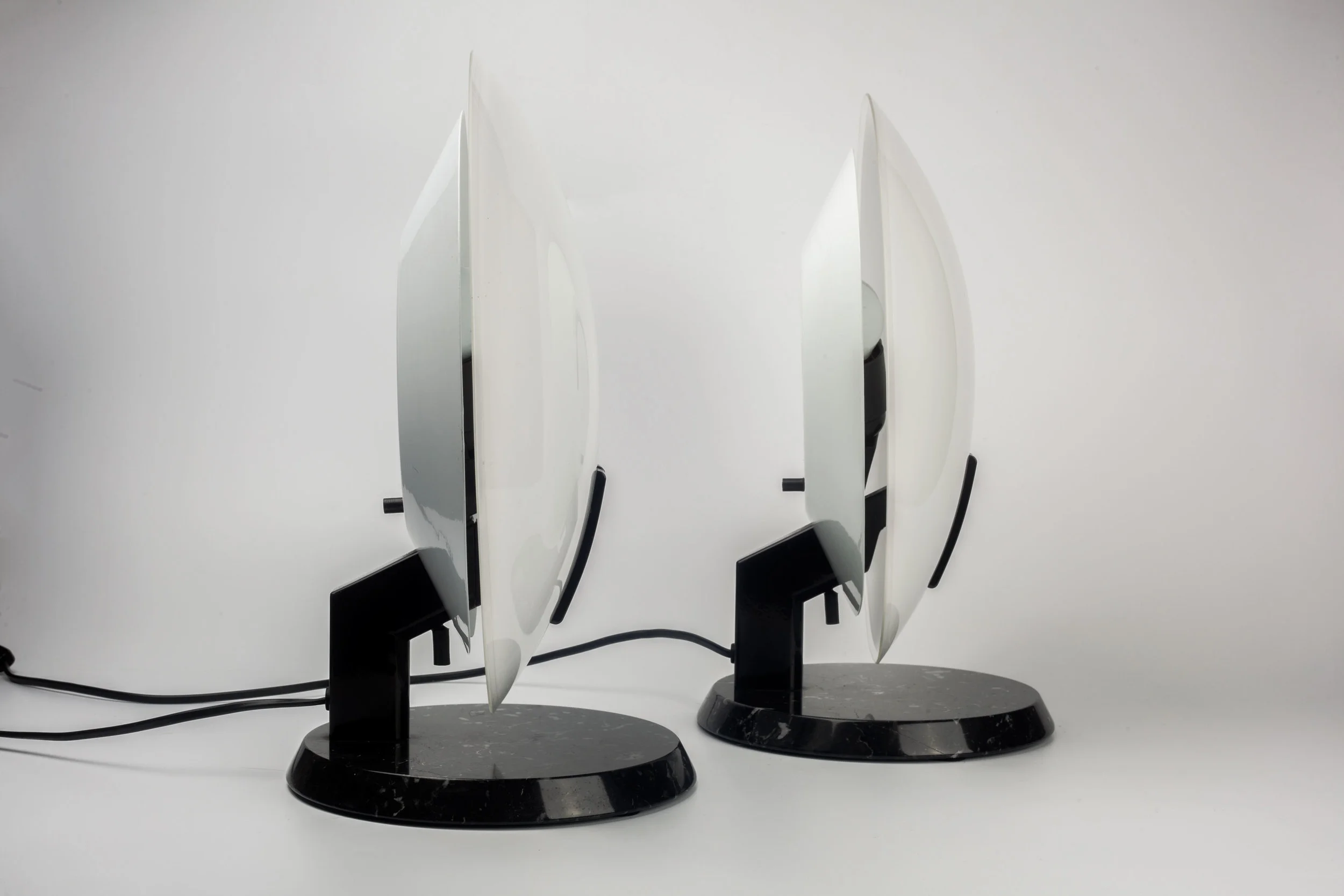 Italian Lamp Perla by Bruno Gecchelin for O Luce, Black Marble and White Glass, Italy 1980s