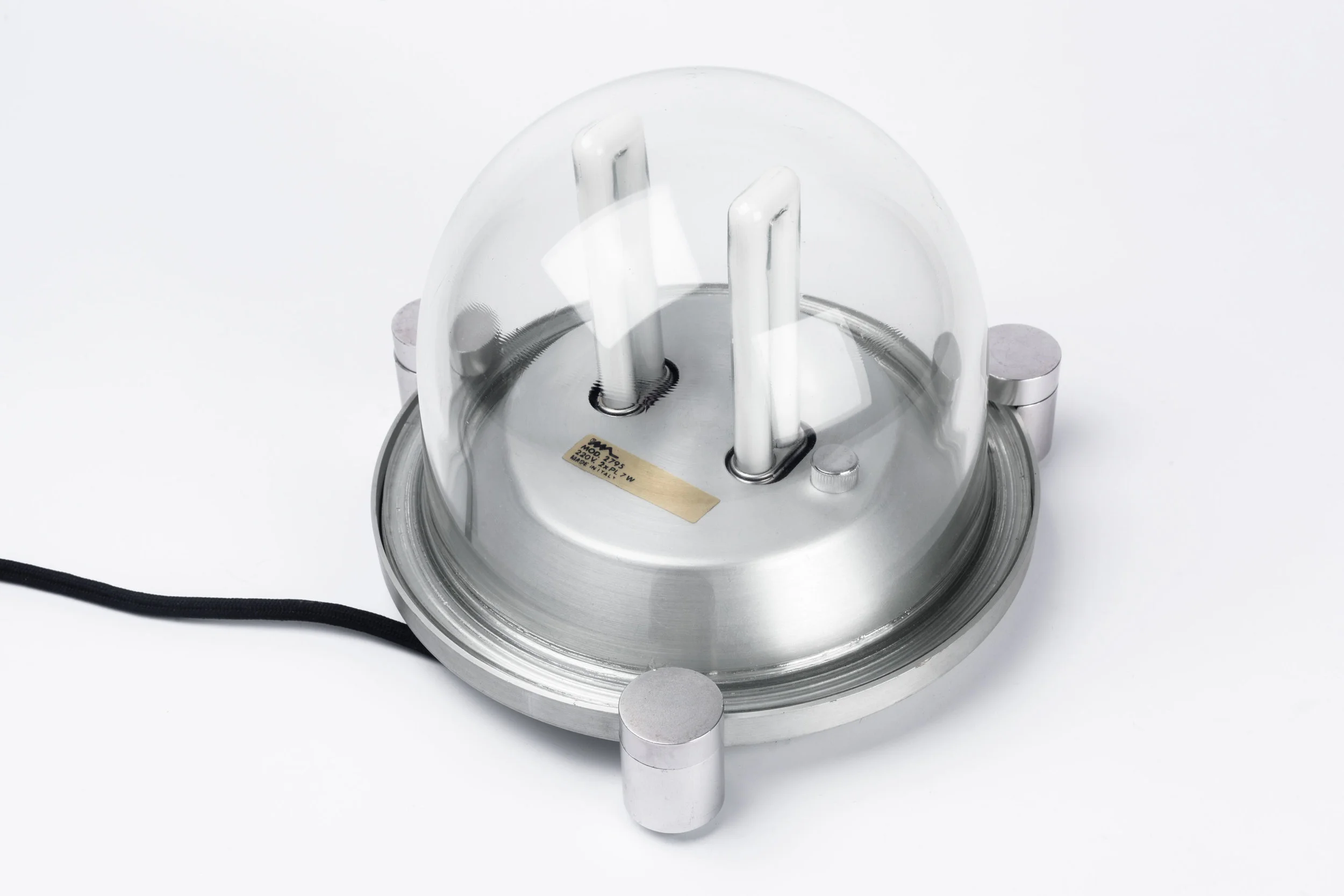 Italian Table Lamp by Elio Martinelli with Glass Dome and Aluminum Base, Italy 1980s