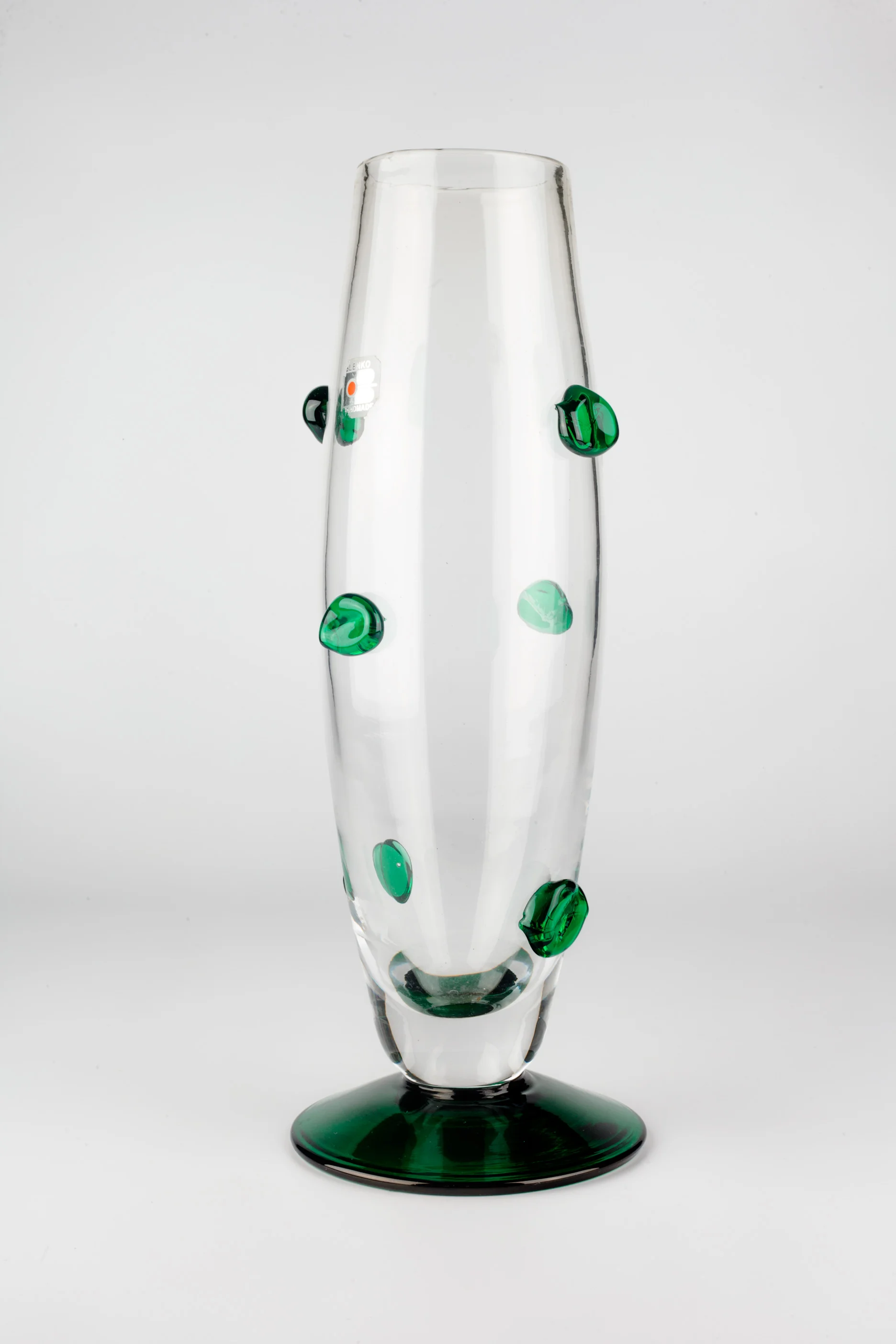 Large Green and Clear Handblown Glass Vase by Blenko, USA 1980s