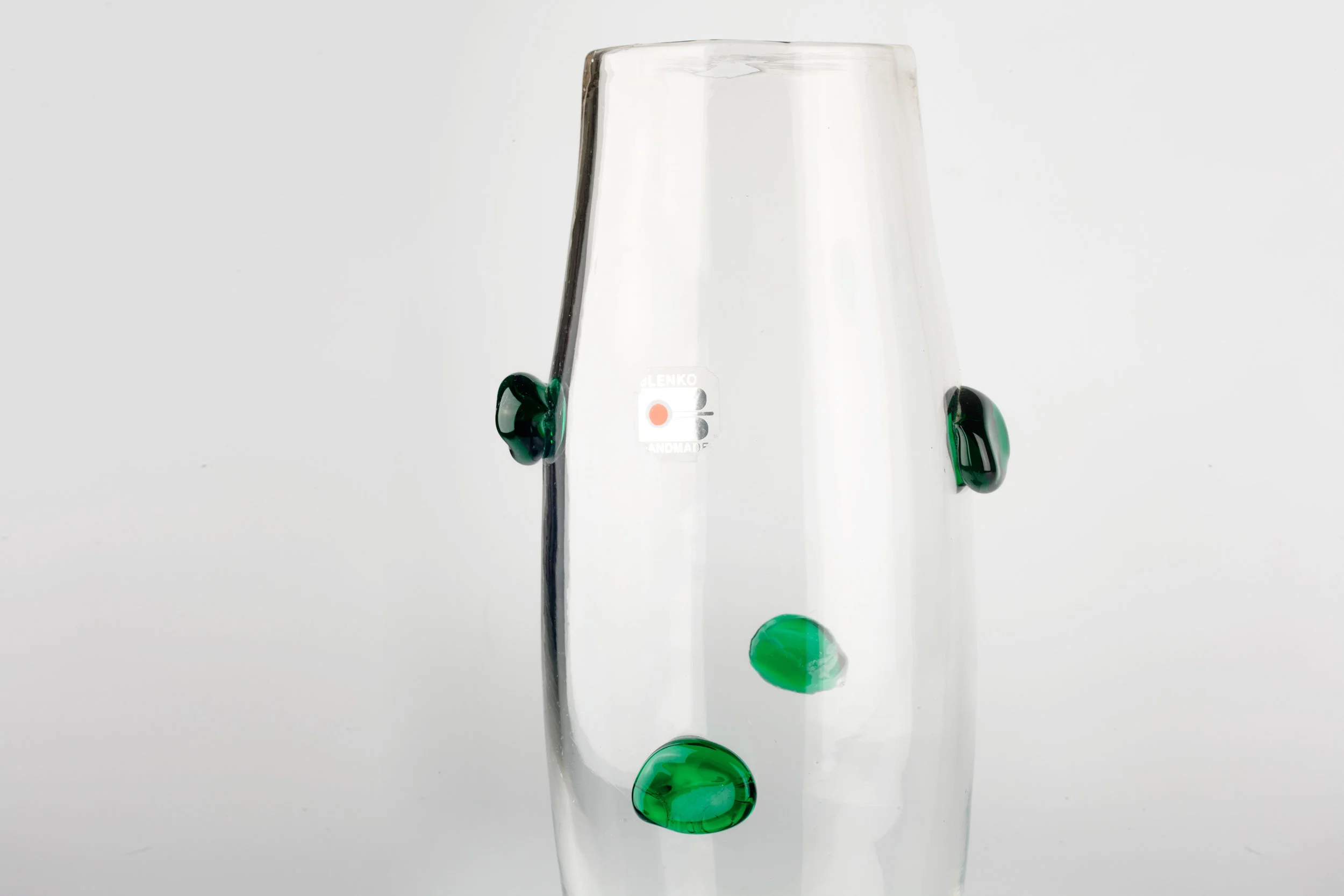 Large Green and Clear Handblown Glass Vase by Blenko, USA 1980s