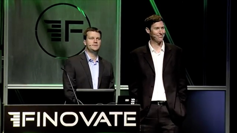 Pictured (left to right): CEO James Walter and VP of Sales Corey Ross demonstrating their platform at FinovateSpring 2013 in San Francisco (as BBC Easy).
