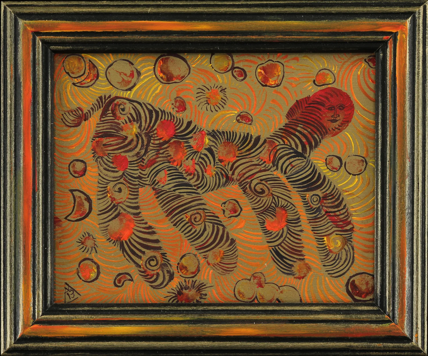   Frisky &nbsp;&nbsp; oil on wood &nbsp; 5" x 6" &nbsp; 2013 &nbsp; (finger tracing)       