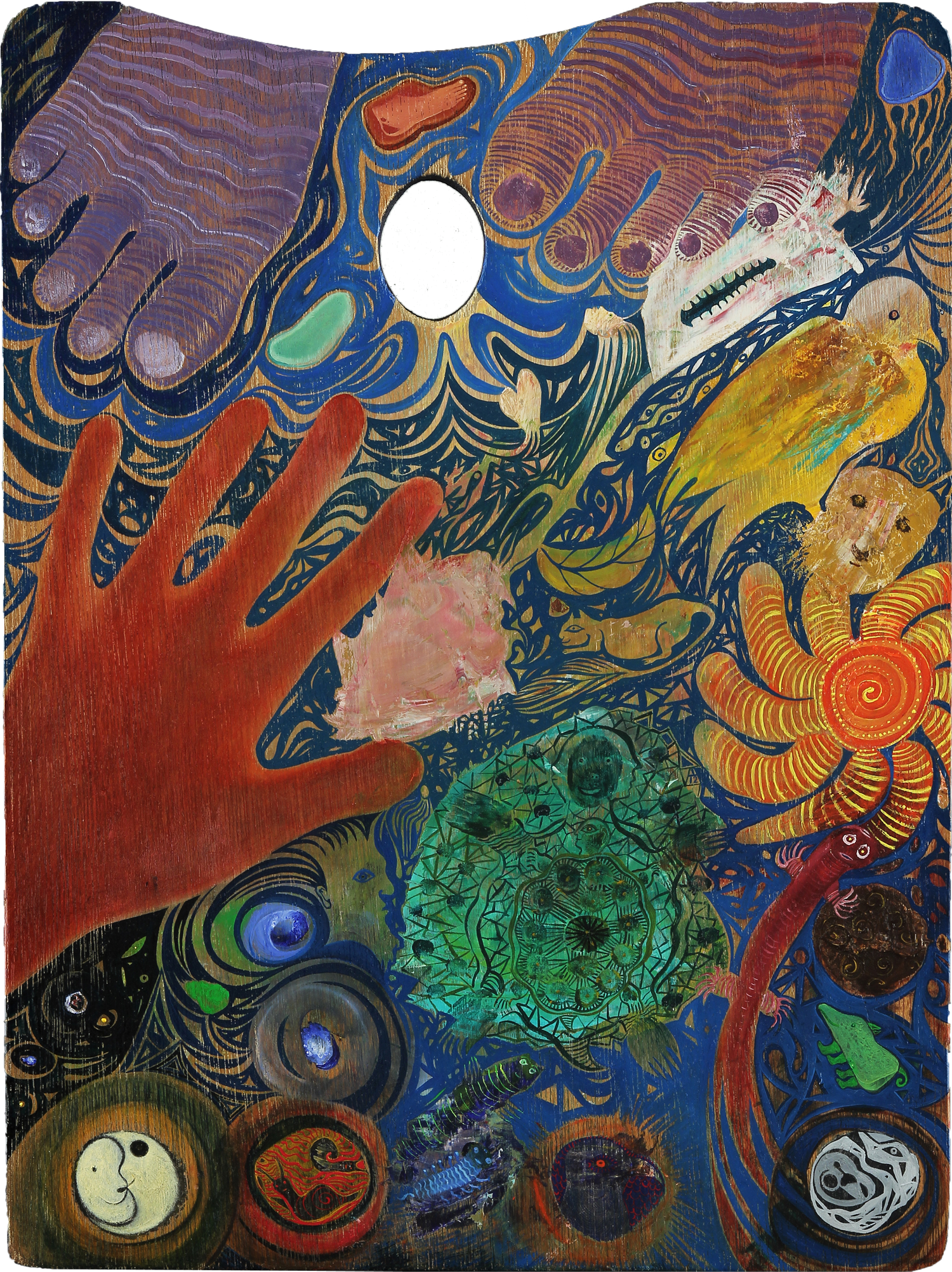 Lost and Found oil on found wood palette 16" x 12" 2012