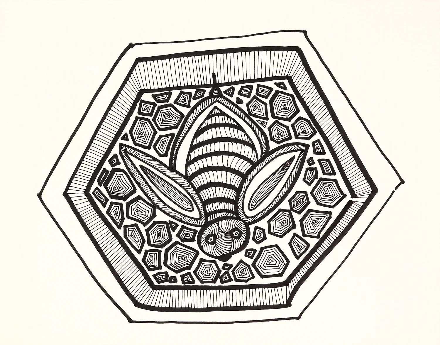 Bee in Honeycomb marker on paper 11" x 14" 2014