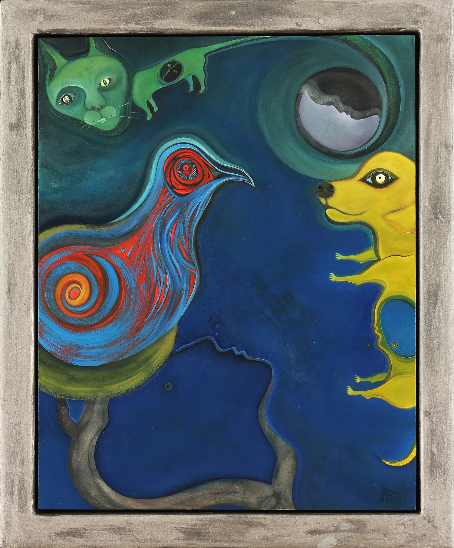 Bird Watching by Moonlight oil on wood 20" x 16" 2015