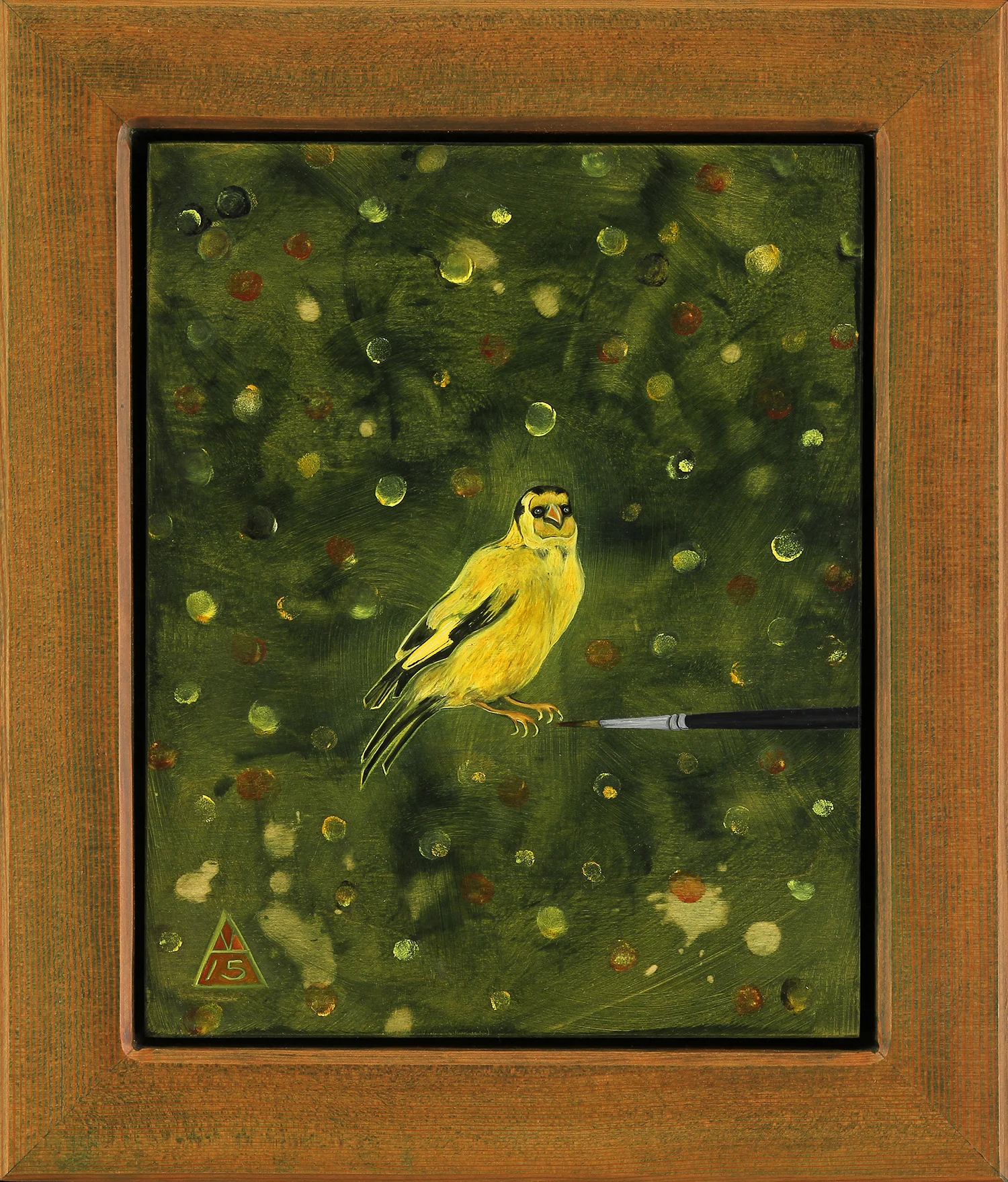 Goldfinch oil on wood 13" x 11" 2015