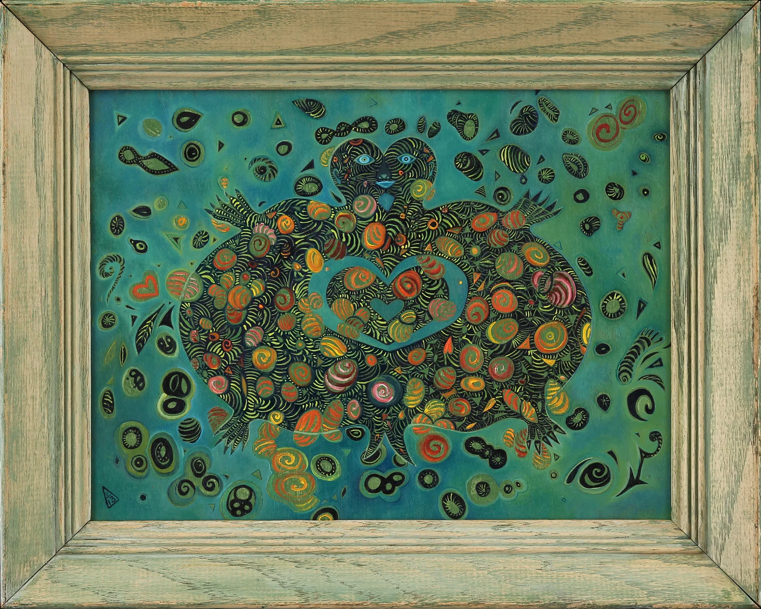   Turtle Love &nbsp;&nbsp; oil on wood with found frame &nbsp; 12" x 15" &nbsp; 2013       