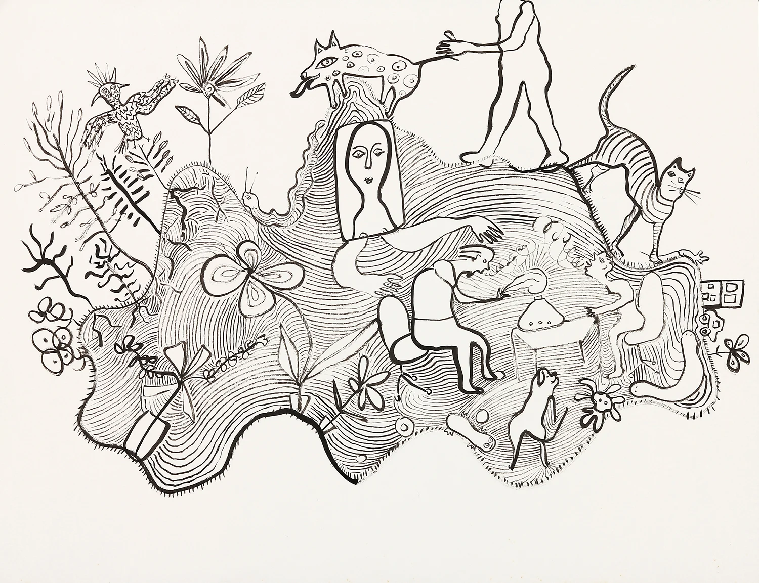 Volcano at the Table sumi ink on paper 24" x 29" 2017