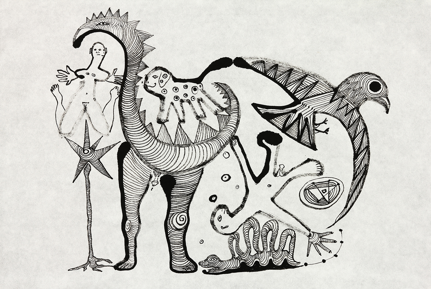    Prehistoric Family  &nbsp; sumi ink on paper &nbsp;&nbsp;17" x 23" &nbsp; 2017              