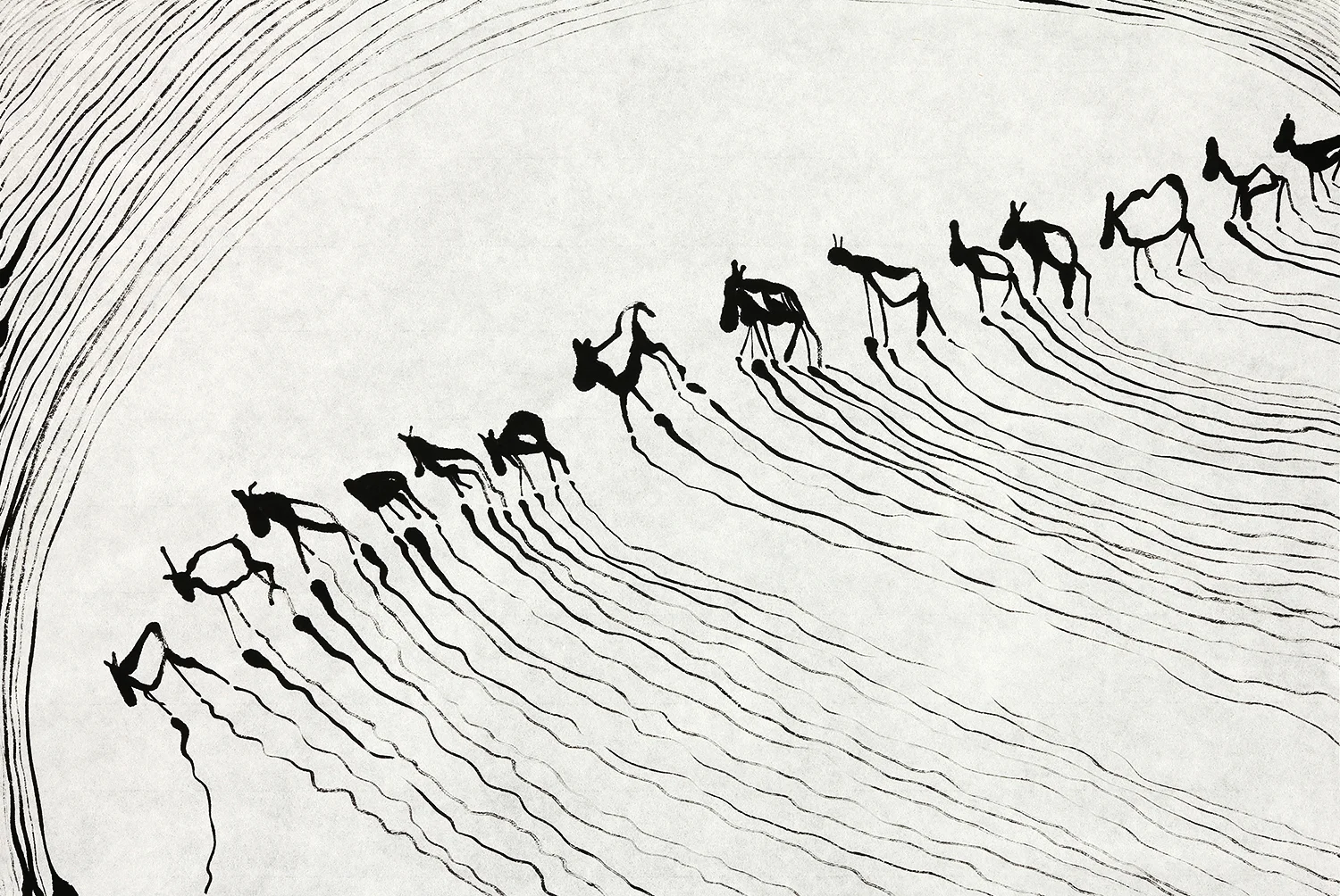    Migration &nbsp;&nbsp; sumi ink on paper &nbsp; 17" x 23" &nbsp; 2017           