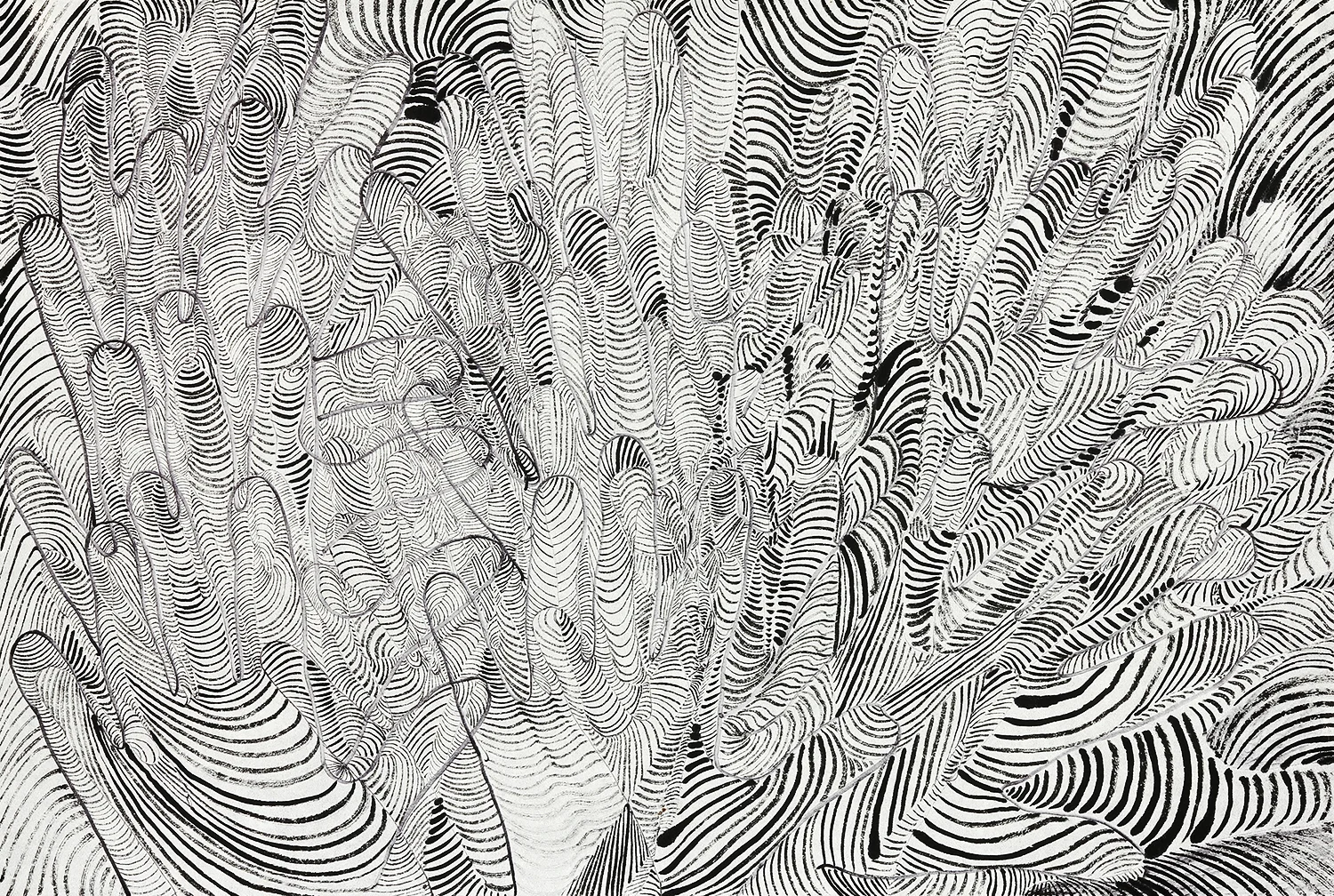    Multifaceted &nbsp;&nbsp; sumi ink and marker on rice paper &nbsp; 17" x 23"&nbsp;&nbsp; 2016               