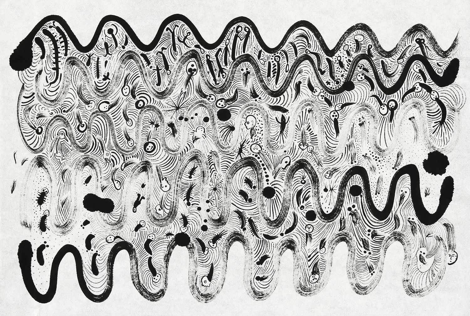 Evolutionary Waves sumi ink on rice paper 17" x 23" 2016