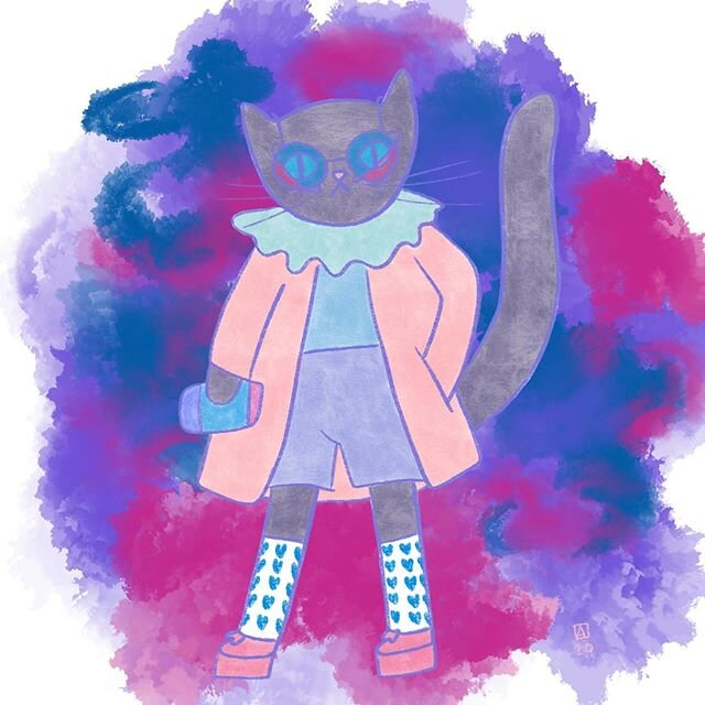 Up next on &ldquo;draw yr pals as cats&rdquo; week, @zandidandizette as a Russian blue with a switch in their lil paw. 💙💜💖